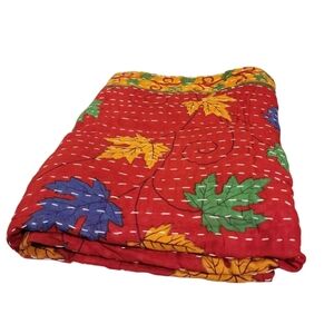 Kantha Hand Crafted Reversible Colorful Bohemian Lightweight Quilt 60" x 87"